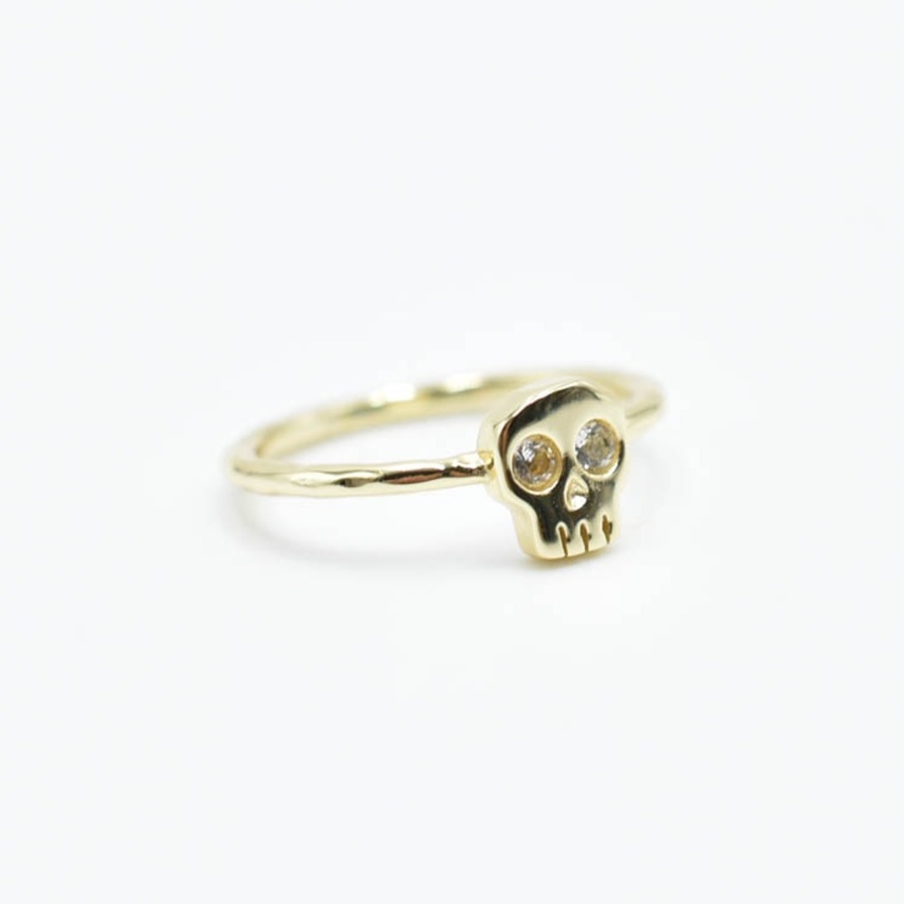 14k Gold Filled Vermeil Crystal Hollywood Forever Skull Ring - Picture 14 of 17